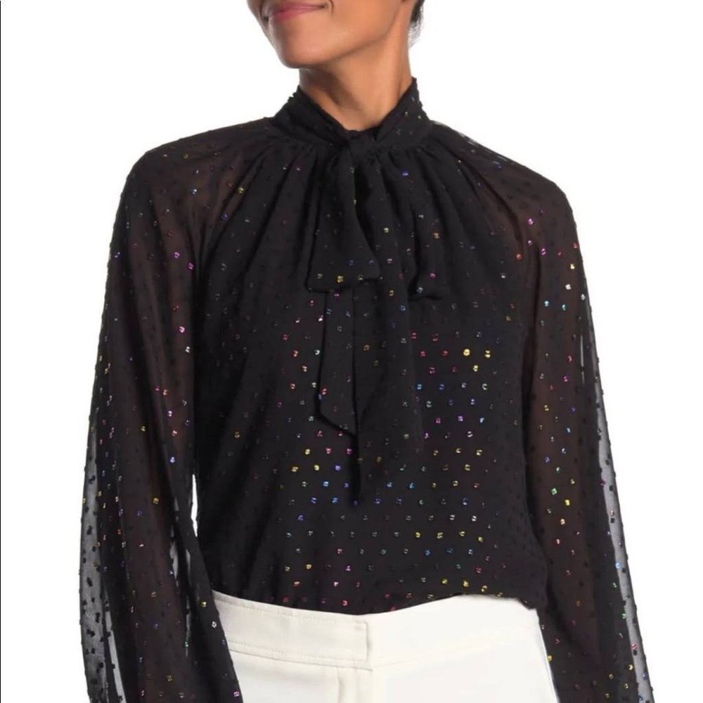Trina Turk Womens Black Rainbow Long sleeve blouse